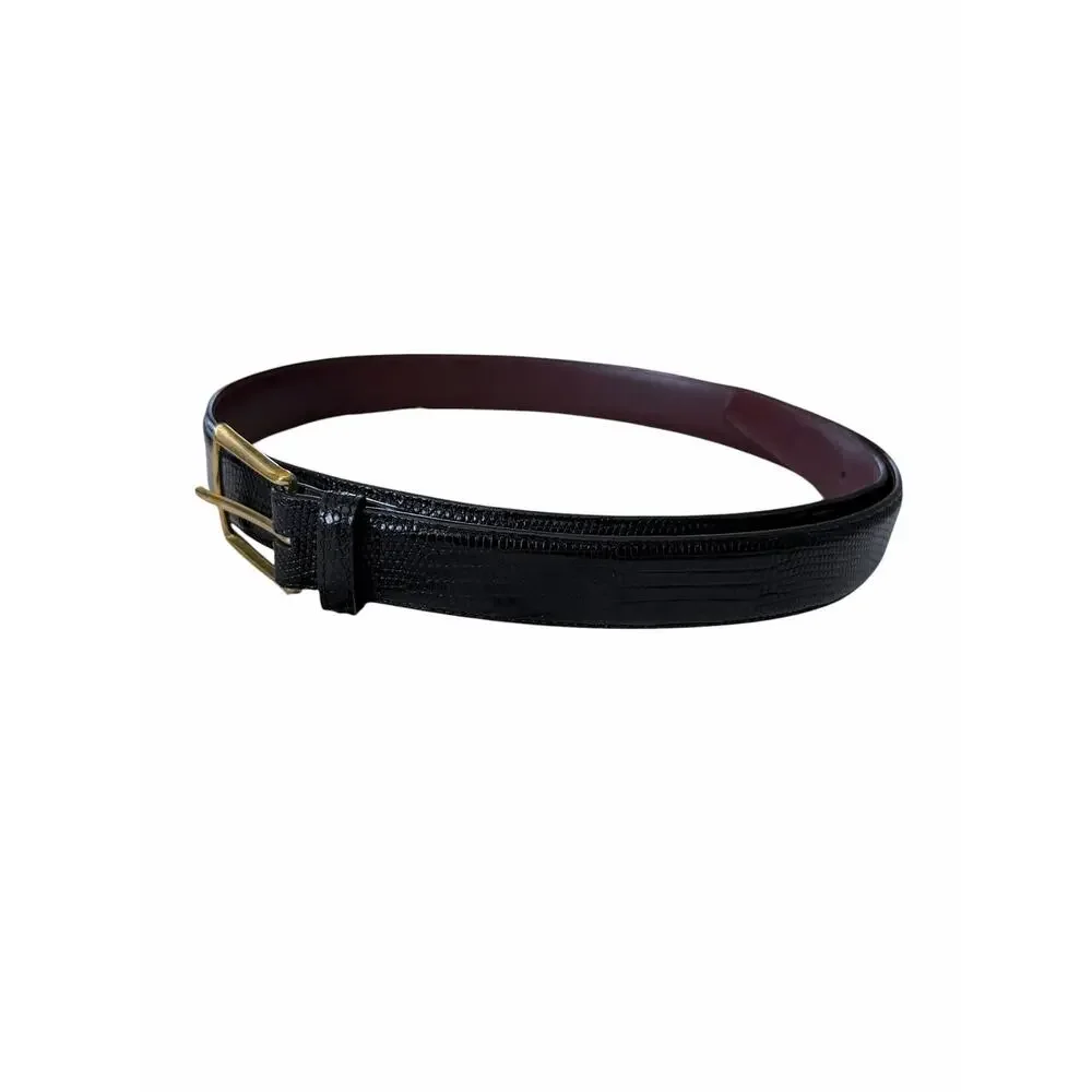 Brighton Genuine Lizard Belt Women’s 36 Black 30503 Gold Buckle Classic